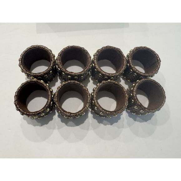 8 Happy Chic by Jonathan Adler Napkin Rings Brown Woven Gold Studs - Picture 3 of 6